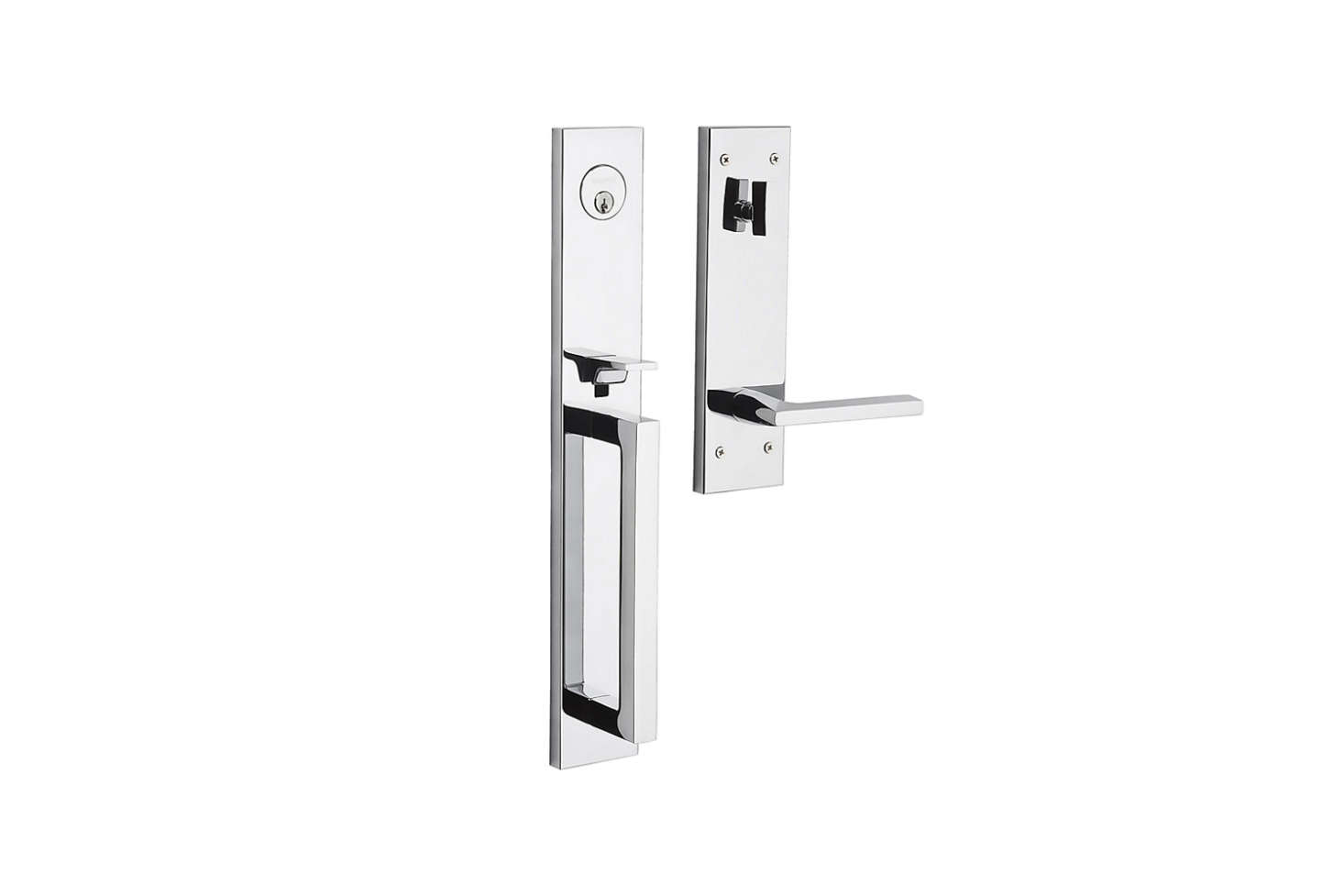 The Baldwin Minneapolis Full Escutcheon Handleset, shown in Polished Chrome, is $433.80 at Door Hardware Supply.