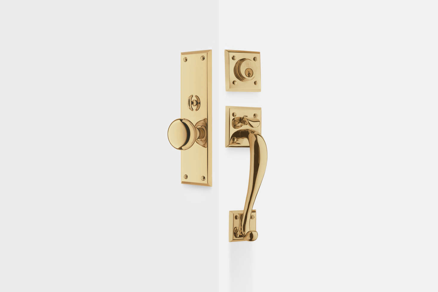 The Coleman Knob Exterior Door Mortoise Set in unlacquered brass is $699 at Rejuvenation.