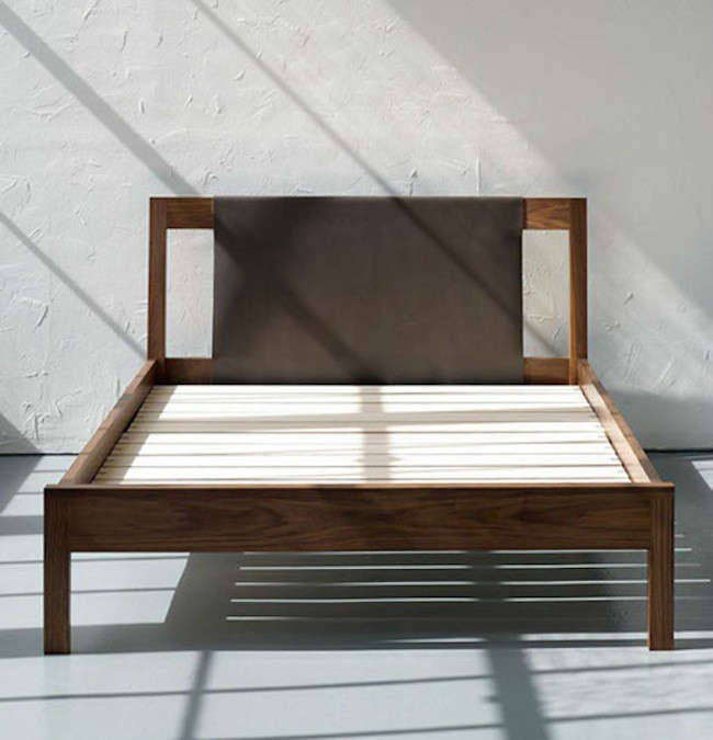 Luxe Bedroom Furniture Made In California Remodelista Above The Hide Bed Features A Framed Headboard With An Angled Top Rail That Cradles Back It S Made In Full Queen And King Sizes American Walnut
