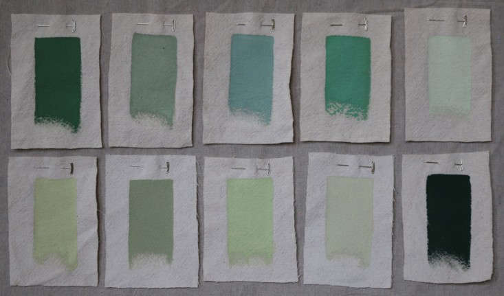 10 Paint Picks Jade And Celadon Green Remodelista Top Row Left To Right Pratt Lambert Clover Benjamin Moore Aganthus Green Farrow Ball Blue Nic And Silken
