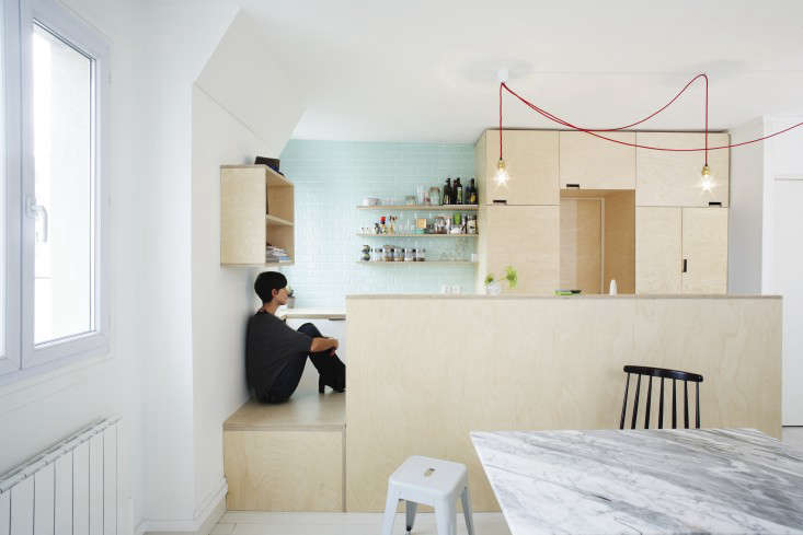 A tiny kitchen built almost entirely of plywood in Kitchen of the Week: A Compact Family Kitchen in Paris.