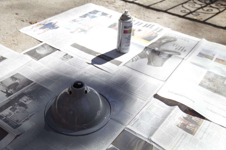 Step 3: In a well-ventilated area, spray the exterior of the lampshade with a coat of paint. Allow it to dry before adding a second coat.