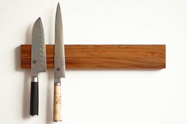6 Stylish Wood Knife Racks For The Kitchen Remodelista Above The 18 Inch Long Puukko Knife Rack From Uusi Is Made Reclaimed Old Growth Cypress Or Redwood 135