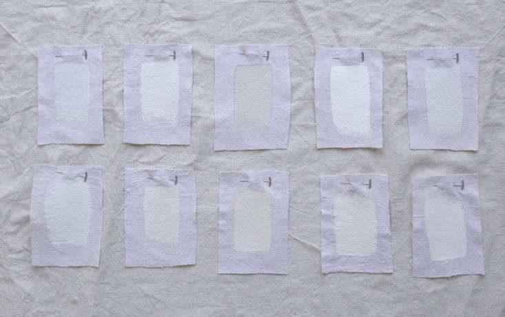 Swatches of favorite paints in 10 Easy Pieces: Architects’ White Exterior Paint Picks. Photograph by Katie Newburn for Gardenista.