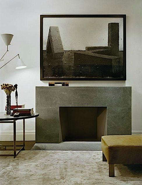 Architect Visit Remodelista Designer Fireplace Roundup Above The Slate Surround Of This Modern Fireplace Is Echoed By Minimalist Style Painting In New York Townhouse Designed Rees