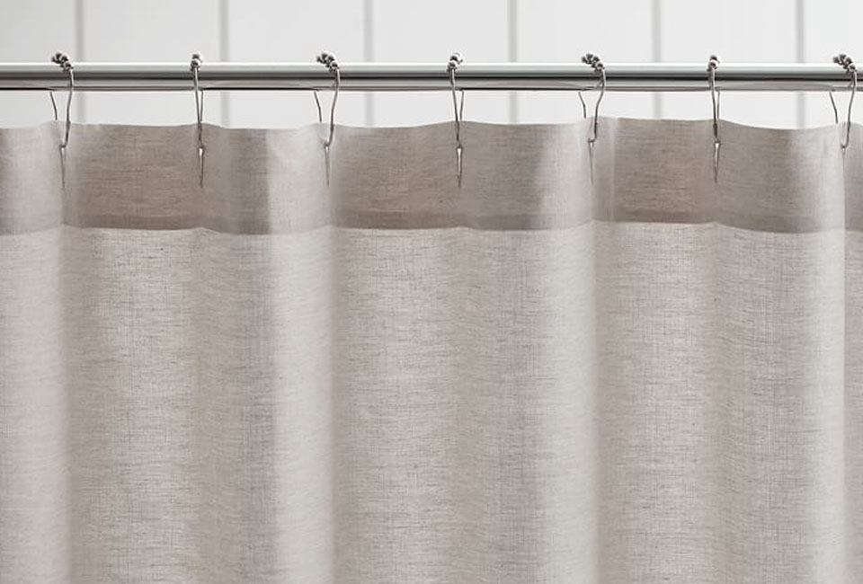 Belgian Linen Hemstitch Shower Curtain, Gray