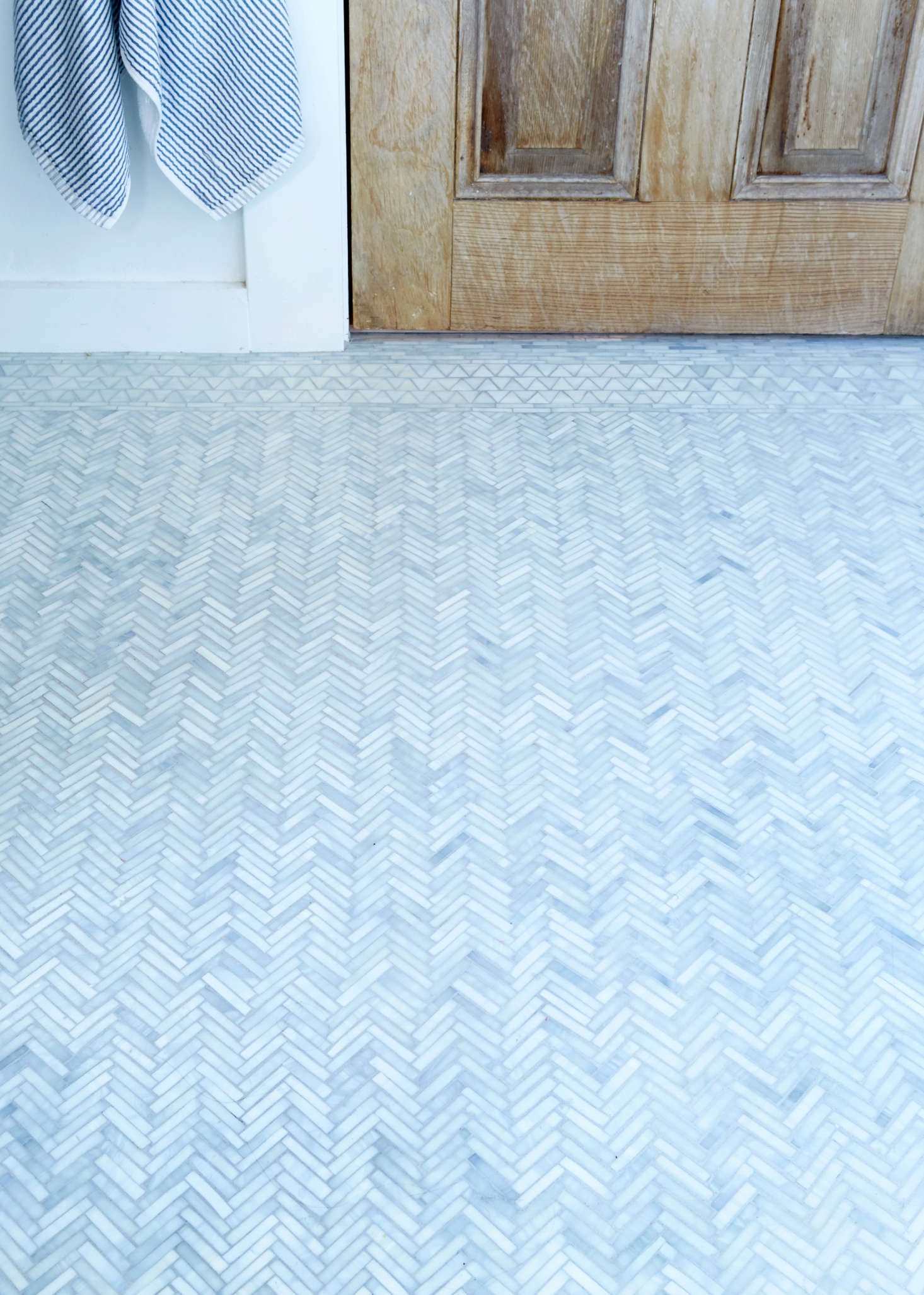 Once the grout is in, Myers says there are no exposed edges and the overall surface, thanks to so many small pieces, is nonslip.