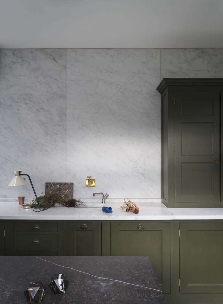In this kitchen in a Victorian house in North London, cabinets from Plain English’s Spitalfields line are also painted in Army Camp Green. See the rest in Kitchen of the Week: A Subtly Splendid Kitchen in North London. Photograph courtesy of Plain English.