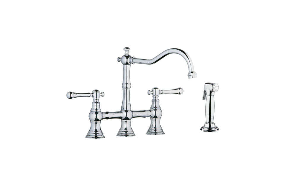 The Grohe Bridgeford Bridge Faucet in chrome or oil-rubbed bronze is $553 at Faucet Direct.