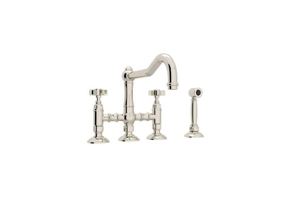 The Rohl Polished Nickel Country Kitchen Faucet with Side Spray is $806 at Build.com.