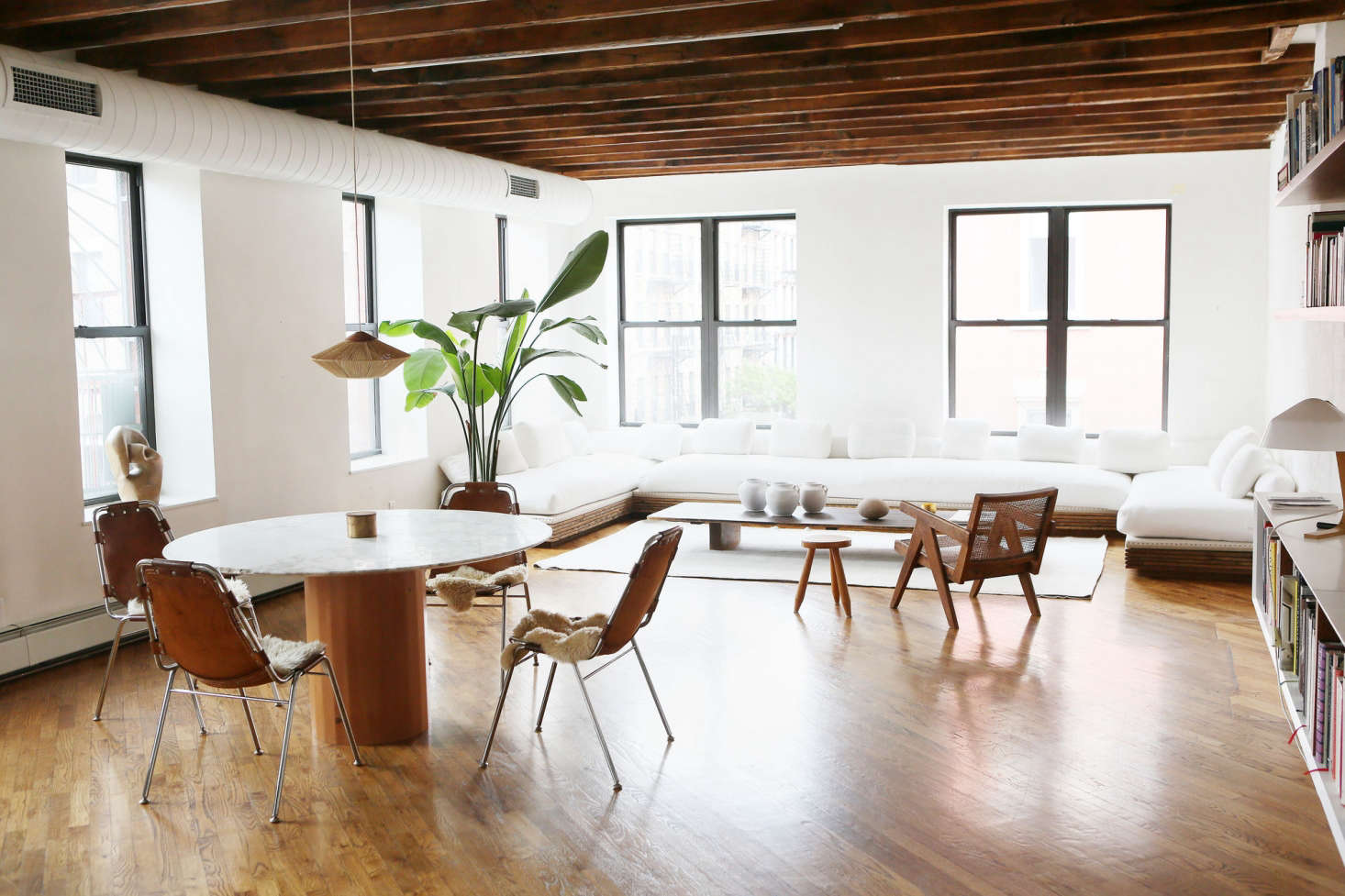 The open dining and living space.