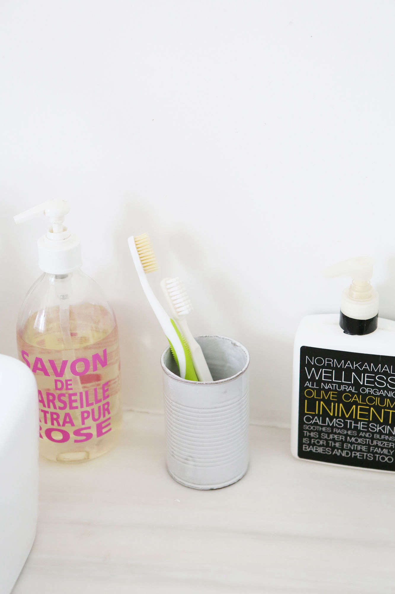 Wellness essentials next to the sink. 