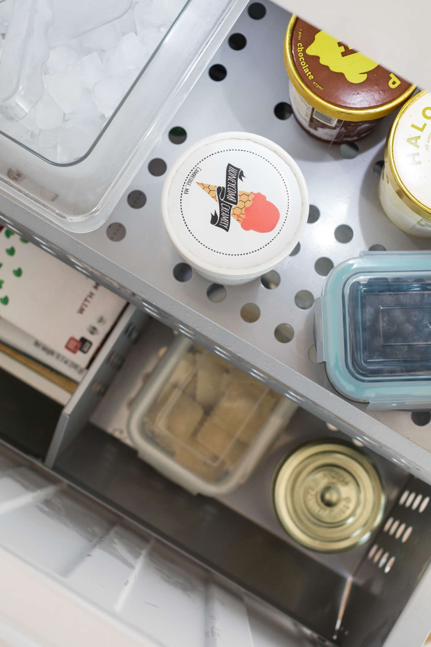 The Bosch freezer compressor is located on the bottom of the fridge, concealed by the freezer drawers—making freezer items more easily accessible.