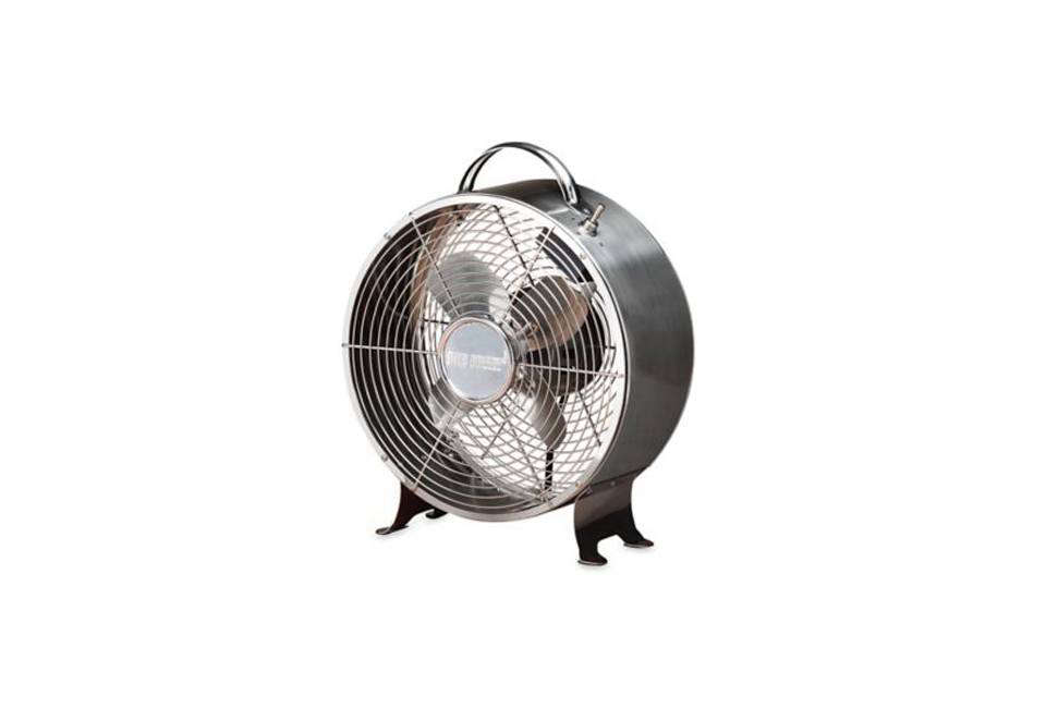 10 Easy Pieces Table And Desk Fans Remodelista The Deco Breeze Round Retro Table Fan Is Encased In A Stainless Steel Easures