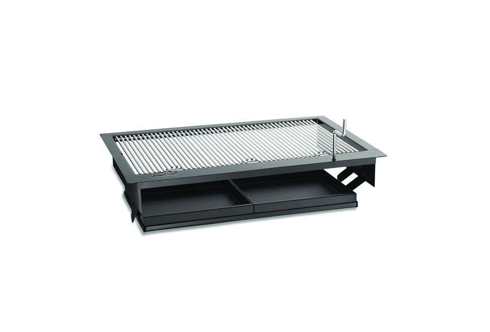 For a flush counter grill, consider the Fire Master Classic Drop-in Countertop Charcoal Grill; from $407.15 for the 24 by 18 inch version, at Woodland Direct.