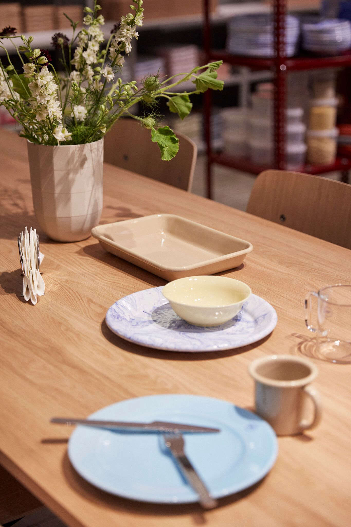 Alexa and Annie stopped by the launch of Hay Kitchen Market at the MoMA Design Store this week, Danish breakfast by Frederik Bille Brahe included. Stay tuned for a look at the full collection next week. Photograph courtesy of Hay Kitchen Market.