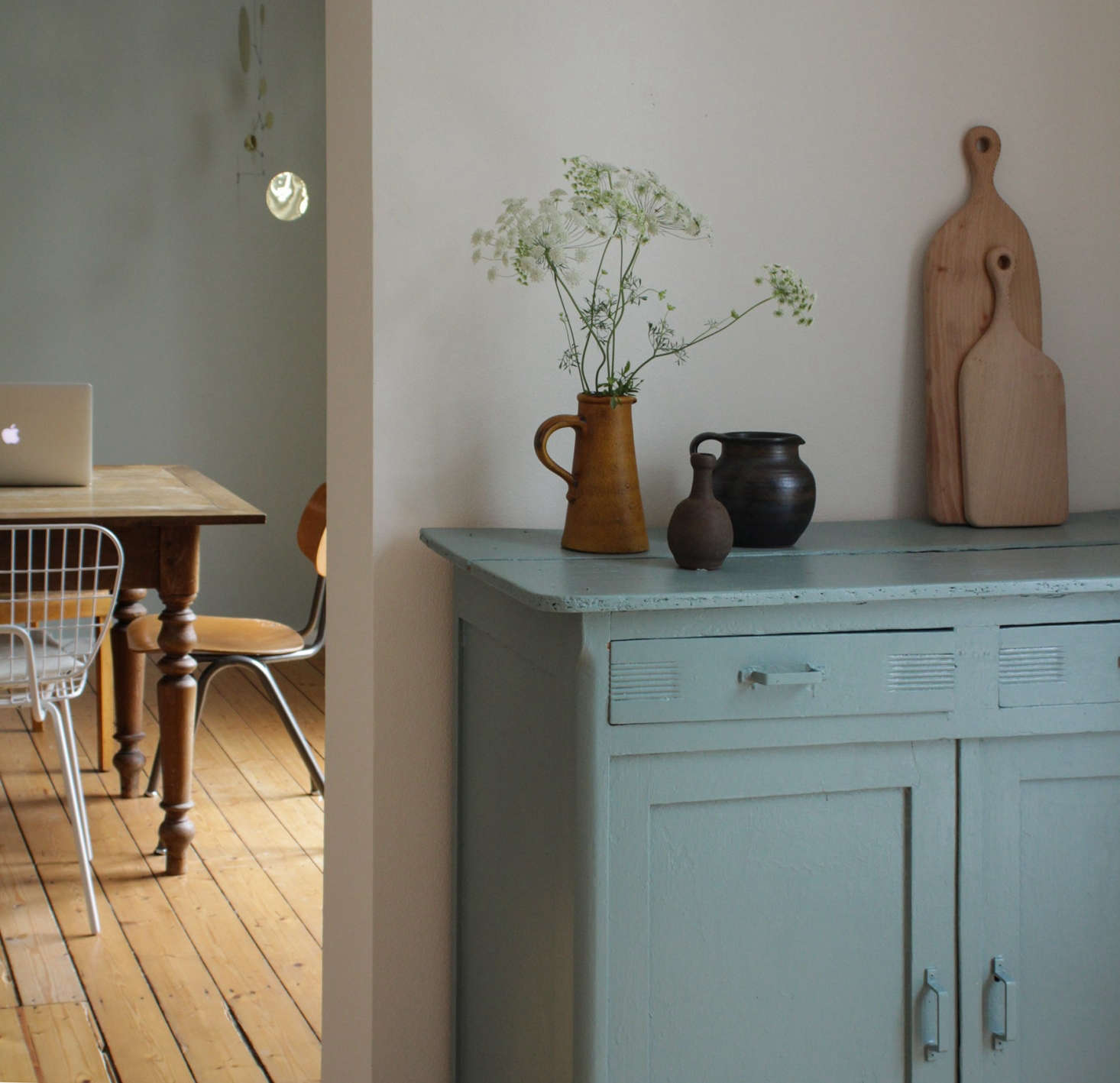 The dining table, a local estate sale purchase with 