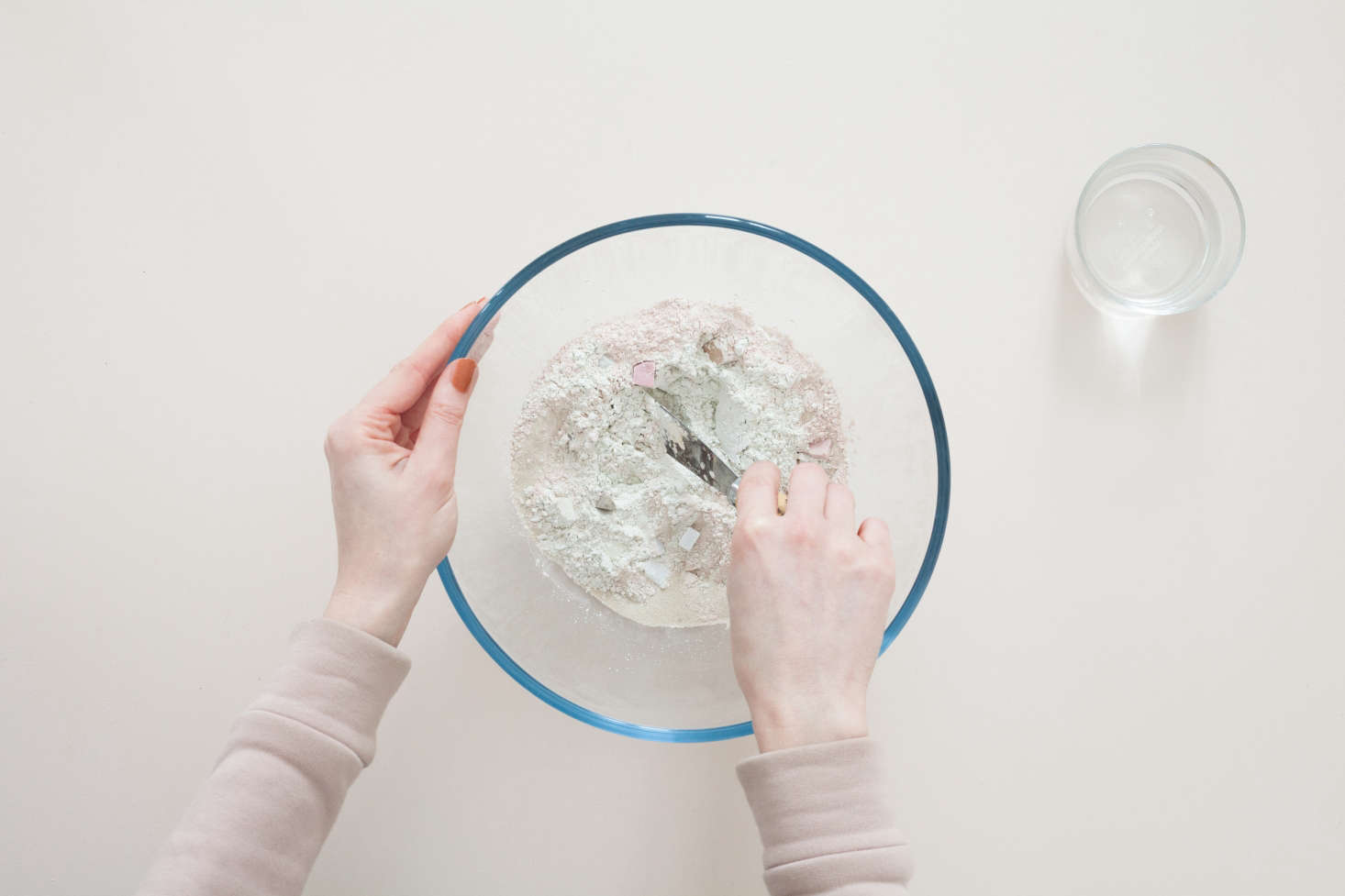 The concrete, sand, and grout combination are mixed with water until they’re “the consistency of a beauty mask.”