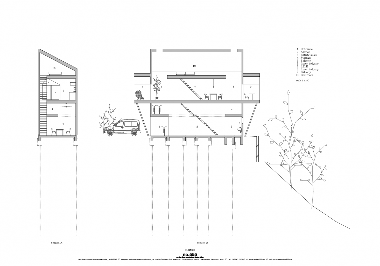 No. 555’s cross-section of the design details the loft spaces over each of the floors.