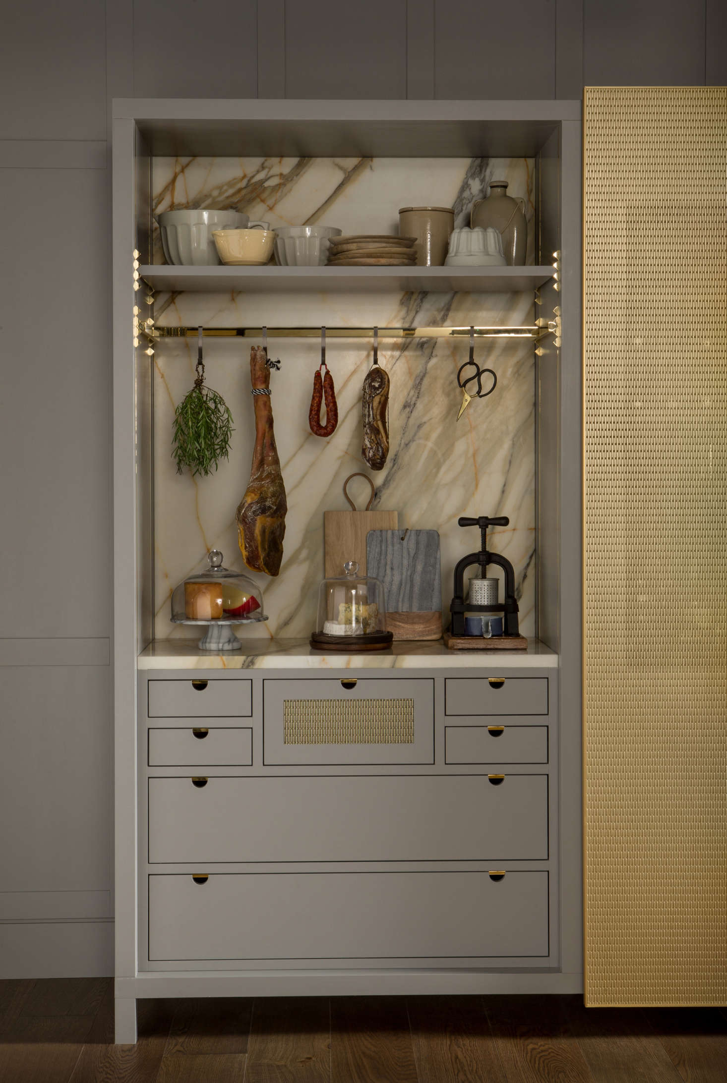 Lanserring describes this pantry as “a nod to the original meat safe,” but notes that it can be configured to work as a coffee station or baking counter.