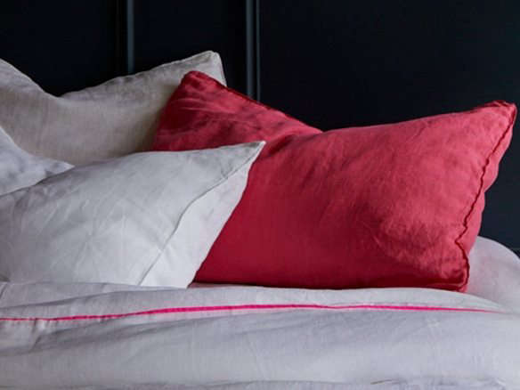 Linen Pillow Case Bright Pink With Piping