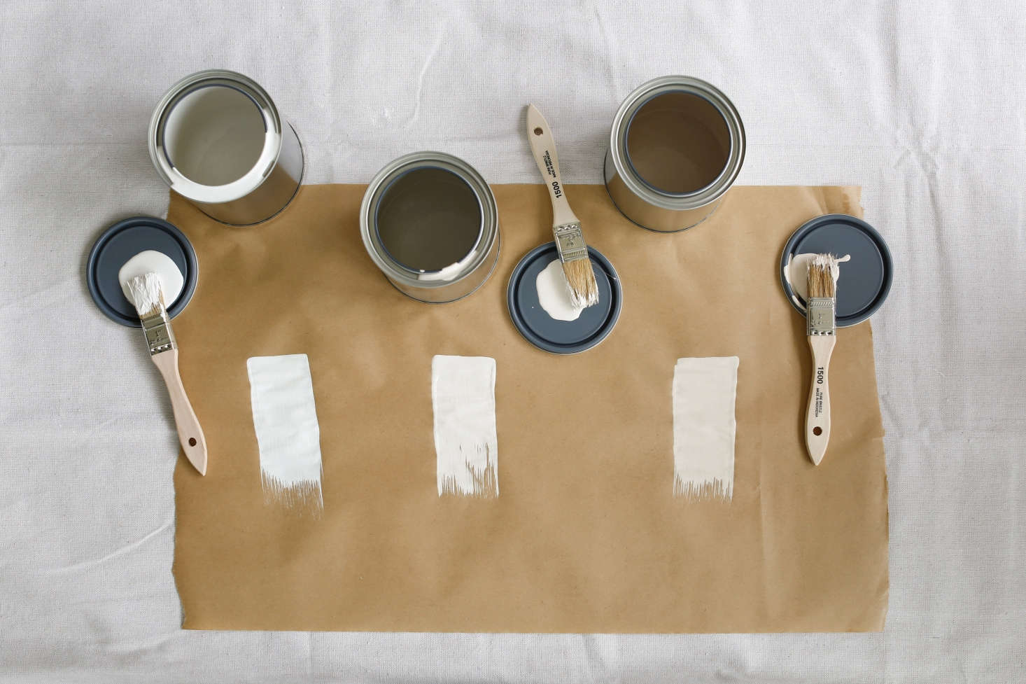 For the palette of off-whites, Katie chose (from left) Behr