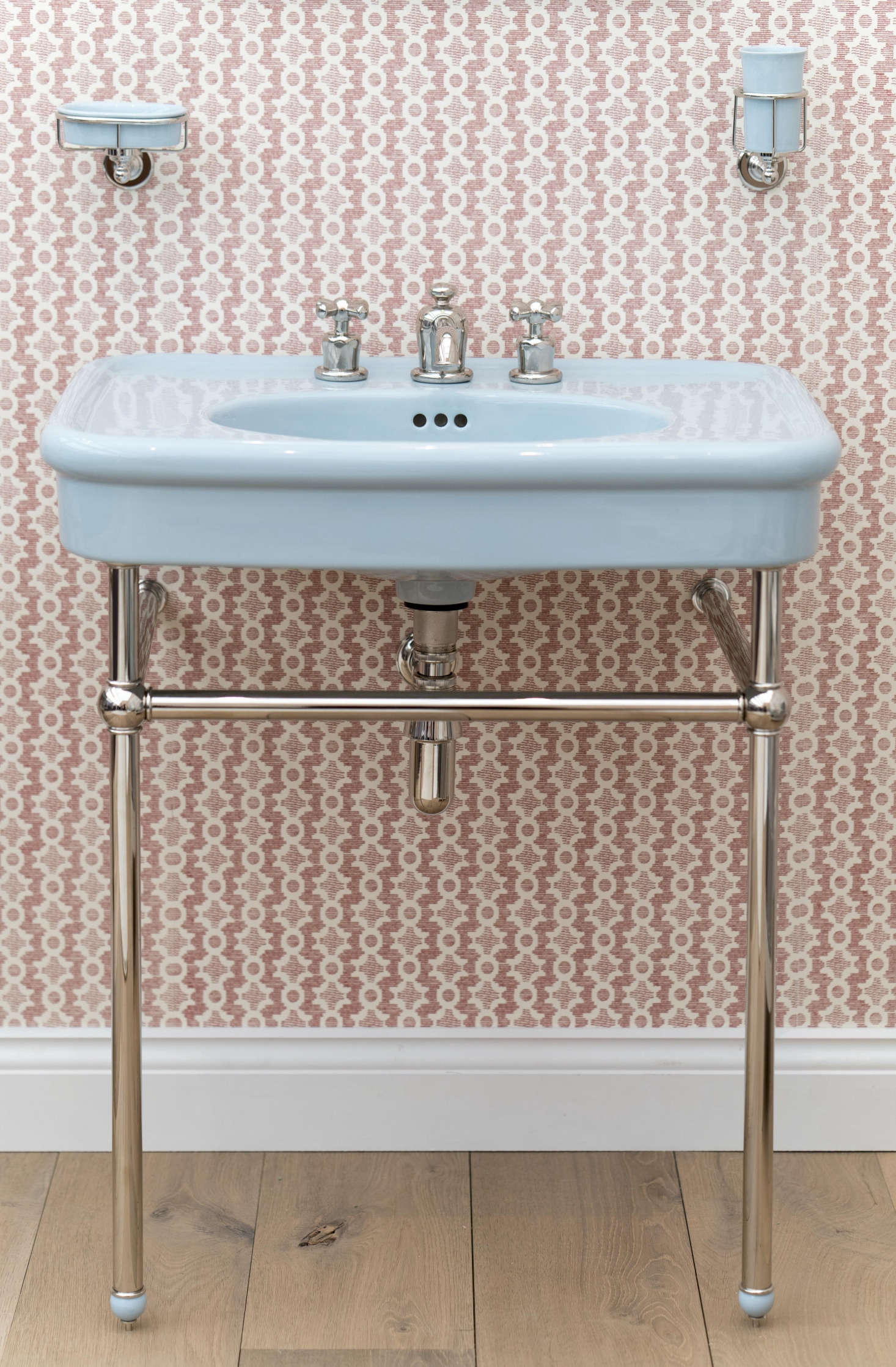 The Colored Rockwell Basin, is available in Powder Blue (shown), Willow Green, and Sherbet Yellow; £1,515.