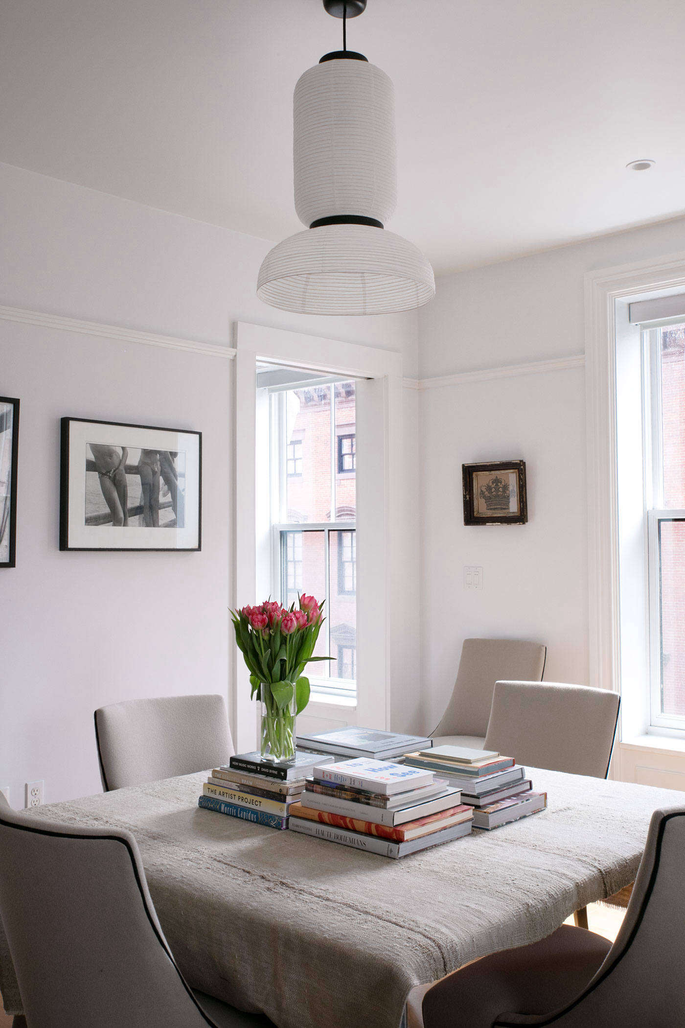 In the move to a rental, Cheryl and Jeffrey lost a dining space. No problem. With the help of their floor plan, they were able to repurpose the old dining table as a library/work space in the larger living room.