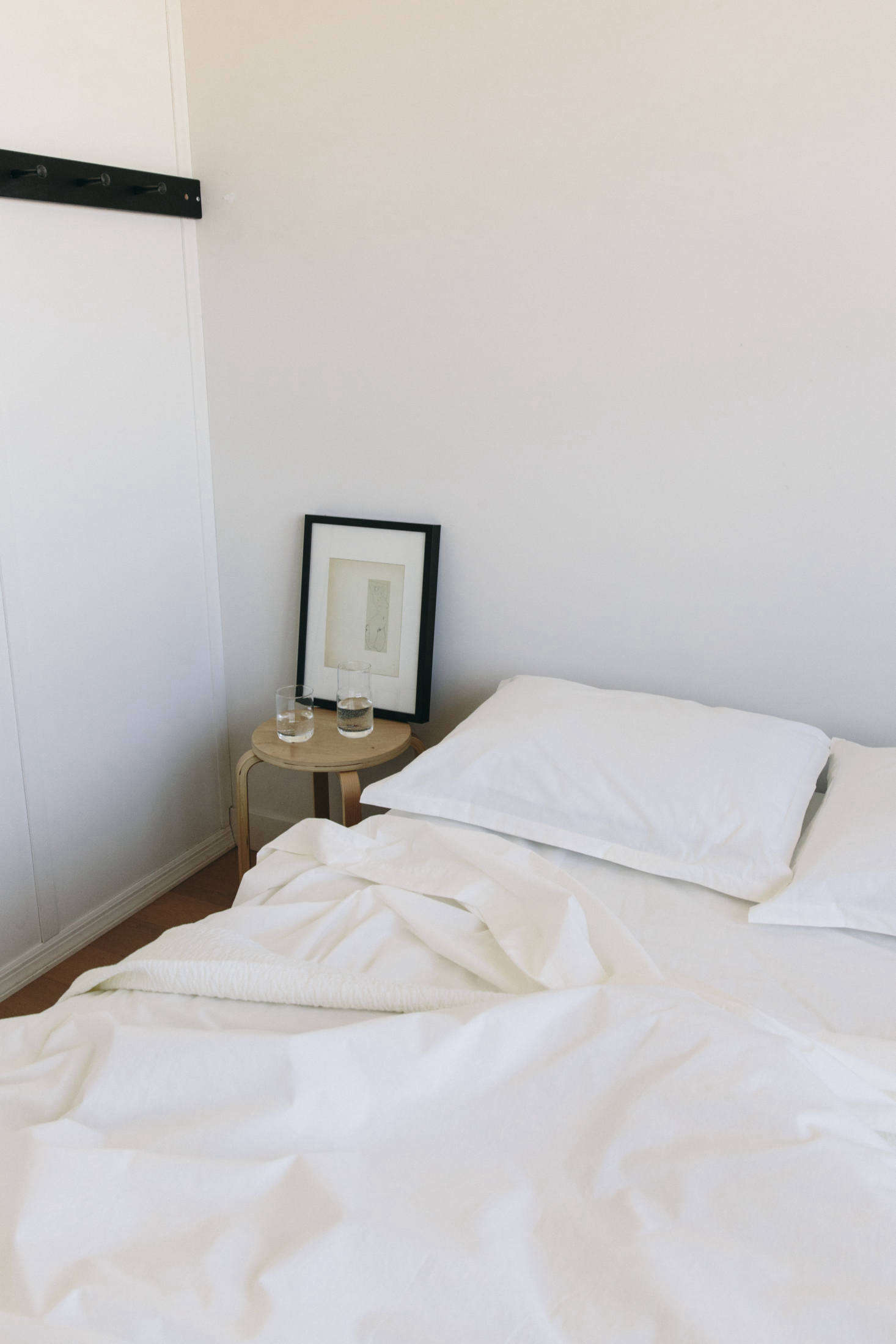 The bed in the morning.