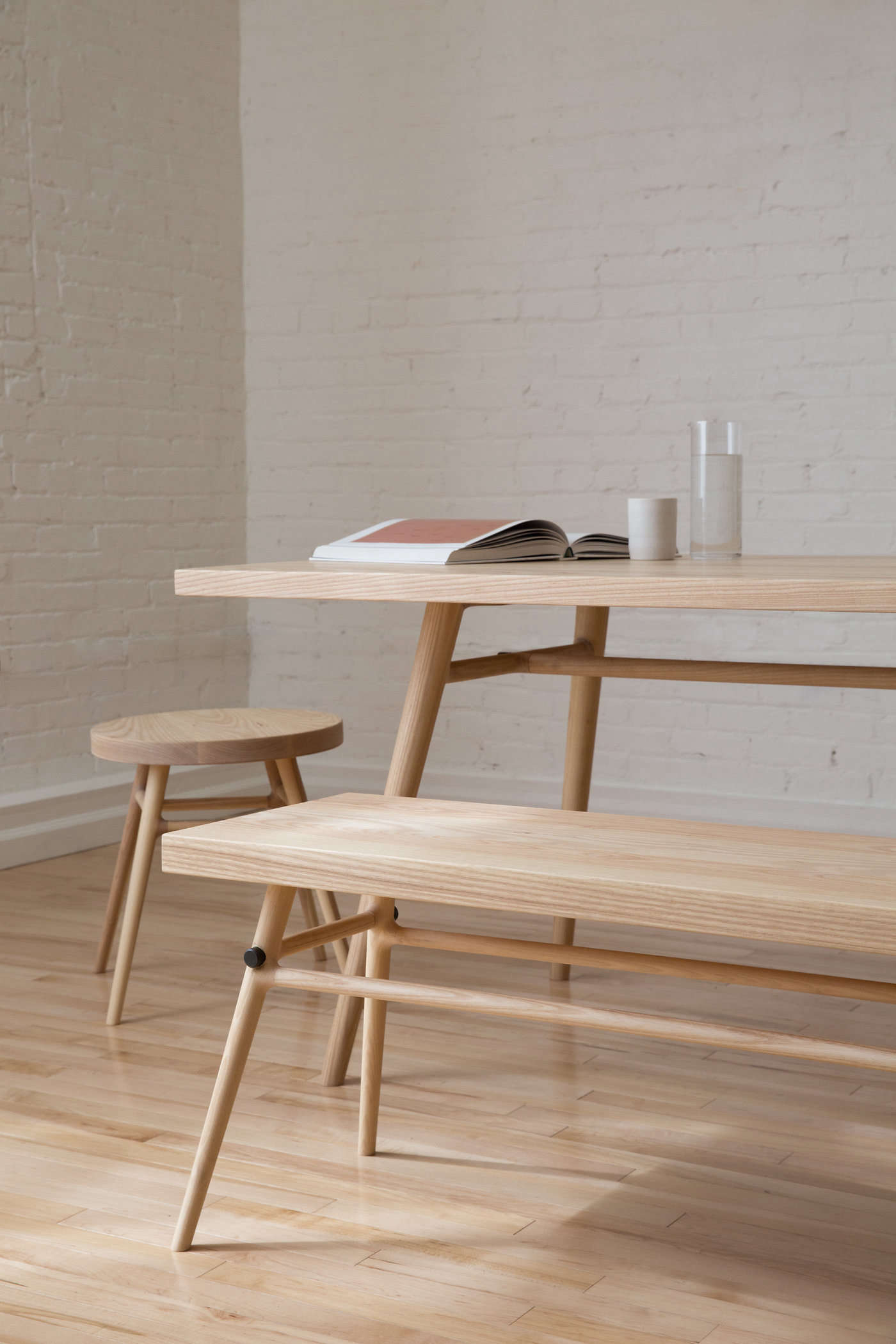 Before designing the collection, Simmering and Pauwen first fell in love with the materials. “Ash is a nice, durable strong wood that happens to have a wonderfully light look,” Pauwen says.