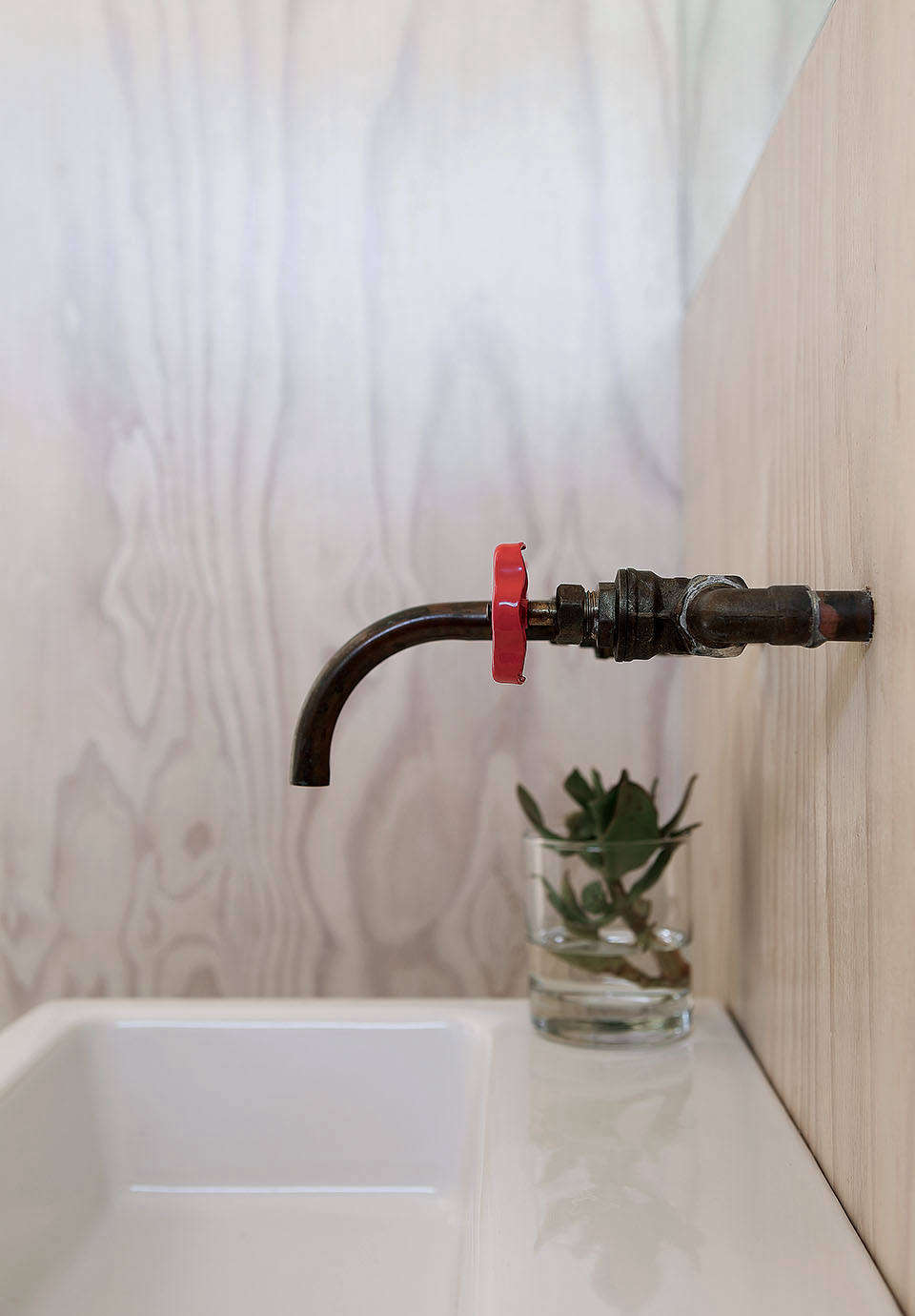 Detail of another faucet made on-site by the architects from plumbing parts. For more like this, see our post Trend Alert: 10 DIY Faucets Made from Plumbing Parts.