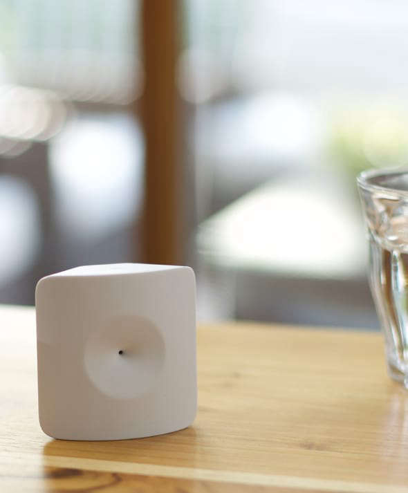 The Glassbreak Sensor (shown) is ideal for rooms with multiple windows and sliding doors, and it knows the difference between a smashed window and a smashed plate.