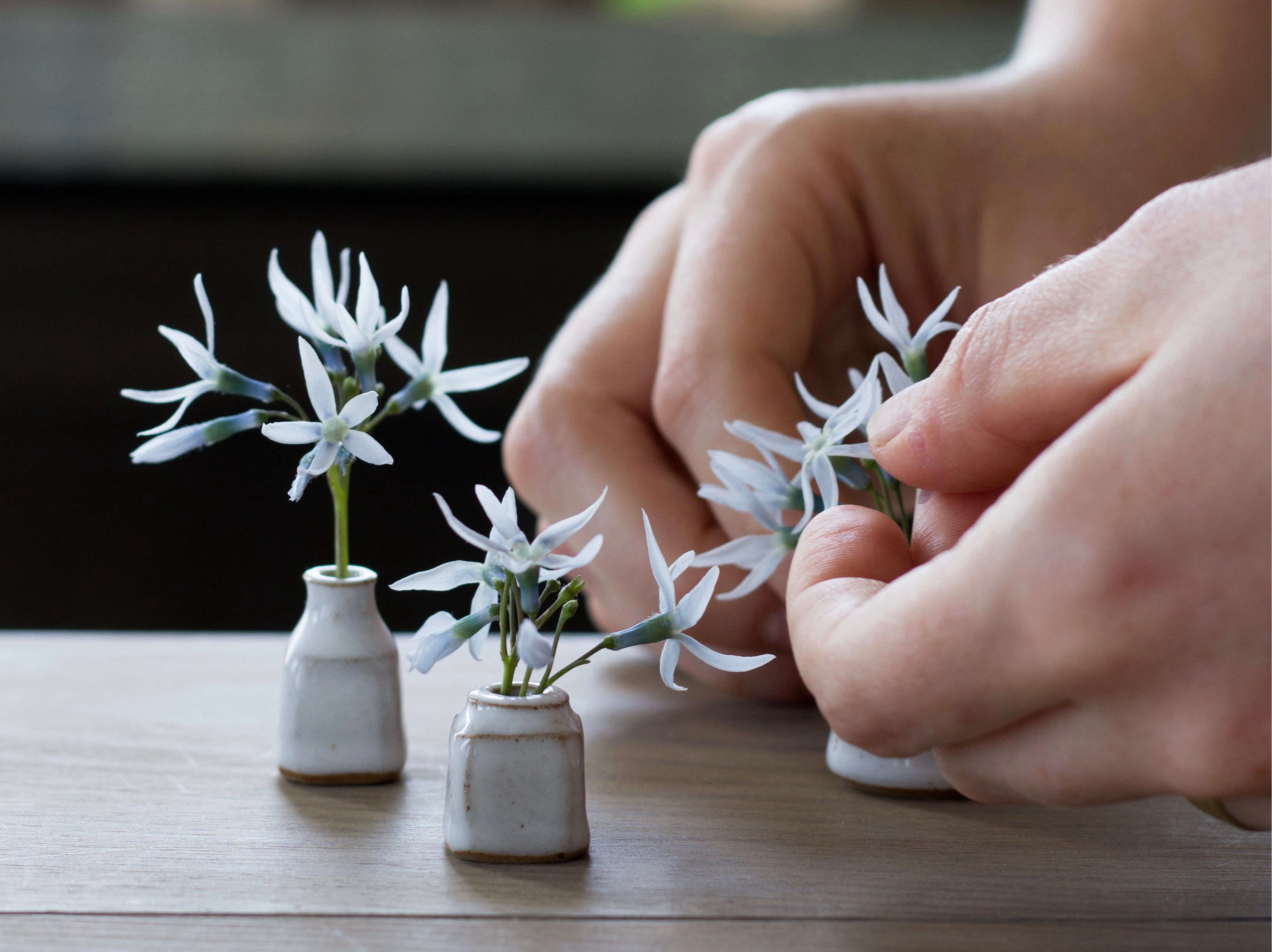 Set Of 3 Thrown Stoneware Flower Vases