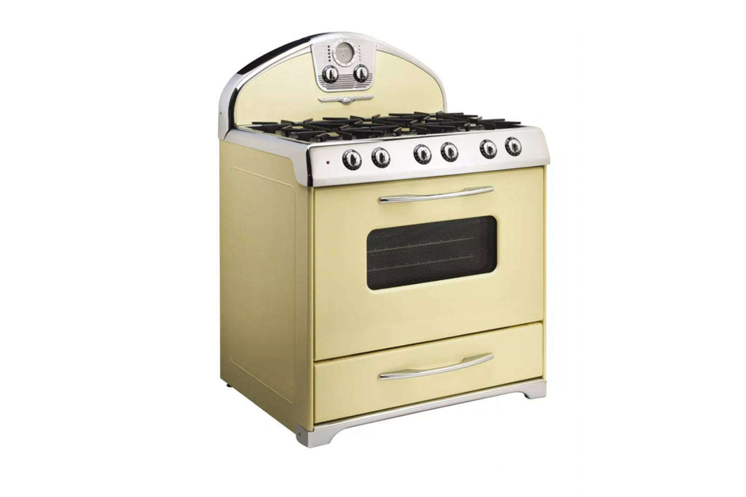 The Northstar Retro-Style Range is a North American range designed in 1947 that’s available as an all-electric or dual-fuel and comes in bright retro colors (including Buttercup Yellow, shown). Northstar ranges start at $4,395 at Elmira Stove Works.