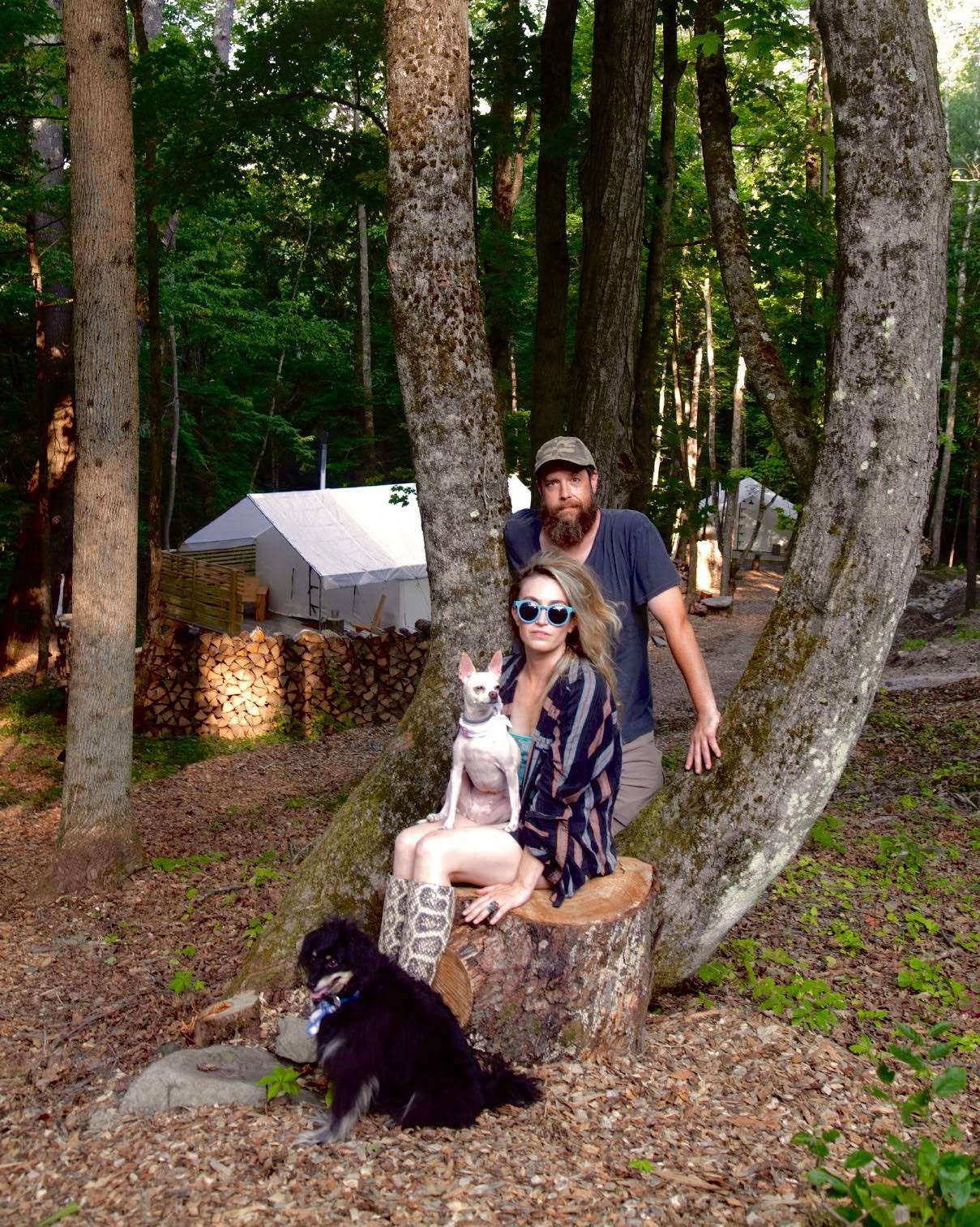 Welcome to the woods: Kat and Zak with their dogs, Cindy Pancake (on Kat