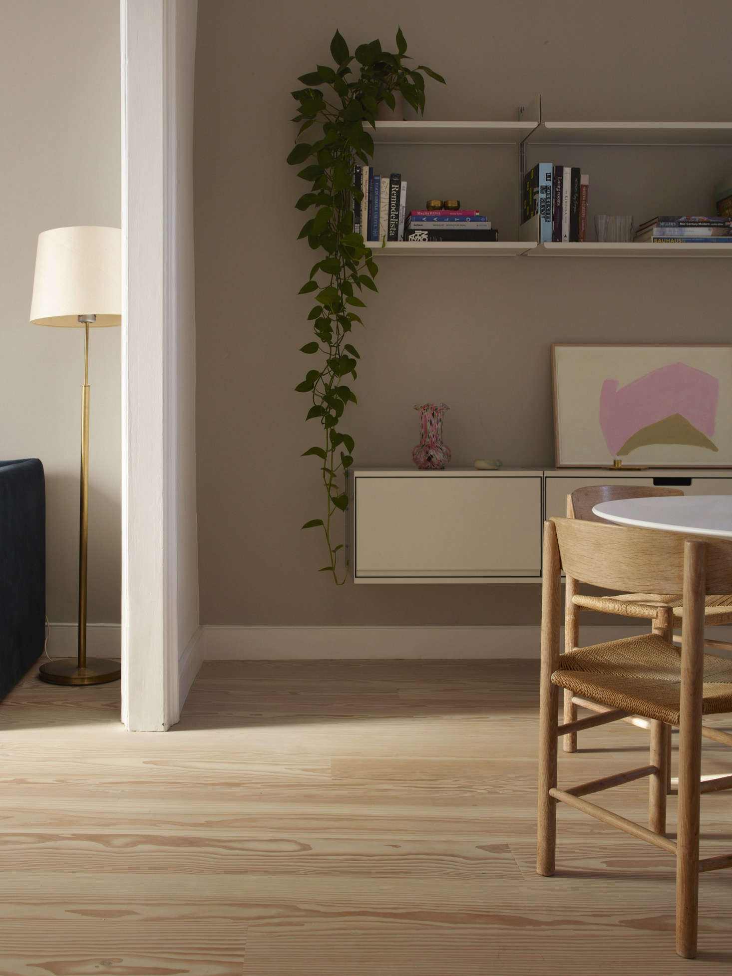 The couple brought all of their art and ceramics from Shelter Island. (The furniture was sold with the house.) The Jean Arp print in the living room, for example, formerly had a spot in the couple