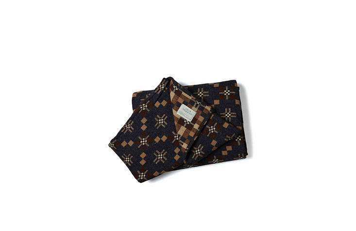 The reversible St. Davids Cross Throw in Slate from Another Country is based on an early th-century Shaker pattern, and has a deep charcoal pattern on one side, and a lighter pale peach and rust on the other; £8.0data-src=