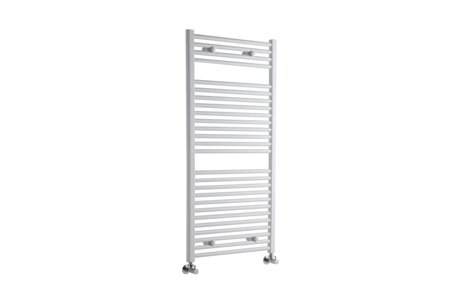 For a similar wall-mounted towel warmer, the Etna Hydronic White Heated Towel Warmer measuring 47.25 by 23.5 inches and available with angled or straight valves; $289.95 at Hudson Reed.