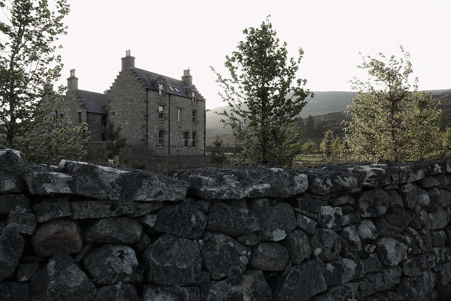 Gairnshiel Lodge was built in 1746 where the River Gairn and River Dee meet. Ballater in the Cairngorms National Park is the nearest village.