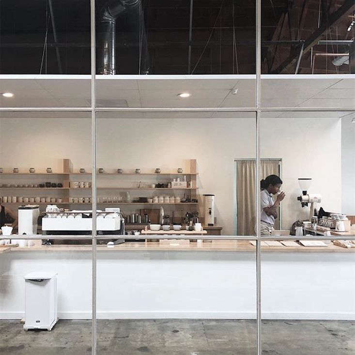 The Arts District location is large enough to include a roastery. (For a similar trash bin, see Design Sleuth: Stylish Trash Bins from an Unlikely Source.)