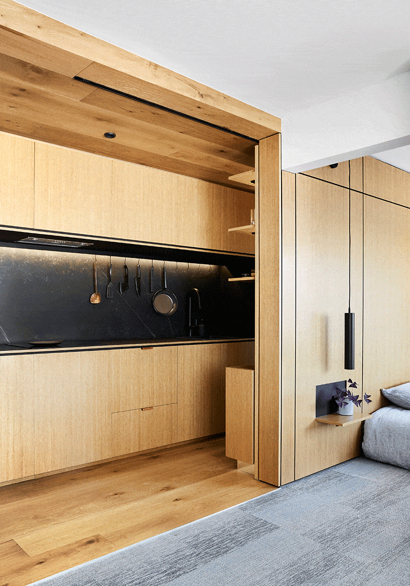 In a suburb of Melbourne, architect Jack Chen made the most of just 377 square feet. See more in An Architect’s Award-Winning Apartment With Ingenious Small-Space Solutions. Photograph by Tess Kelly.