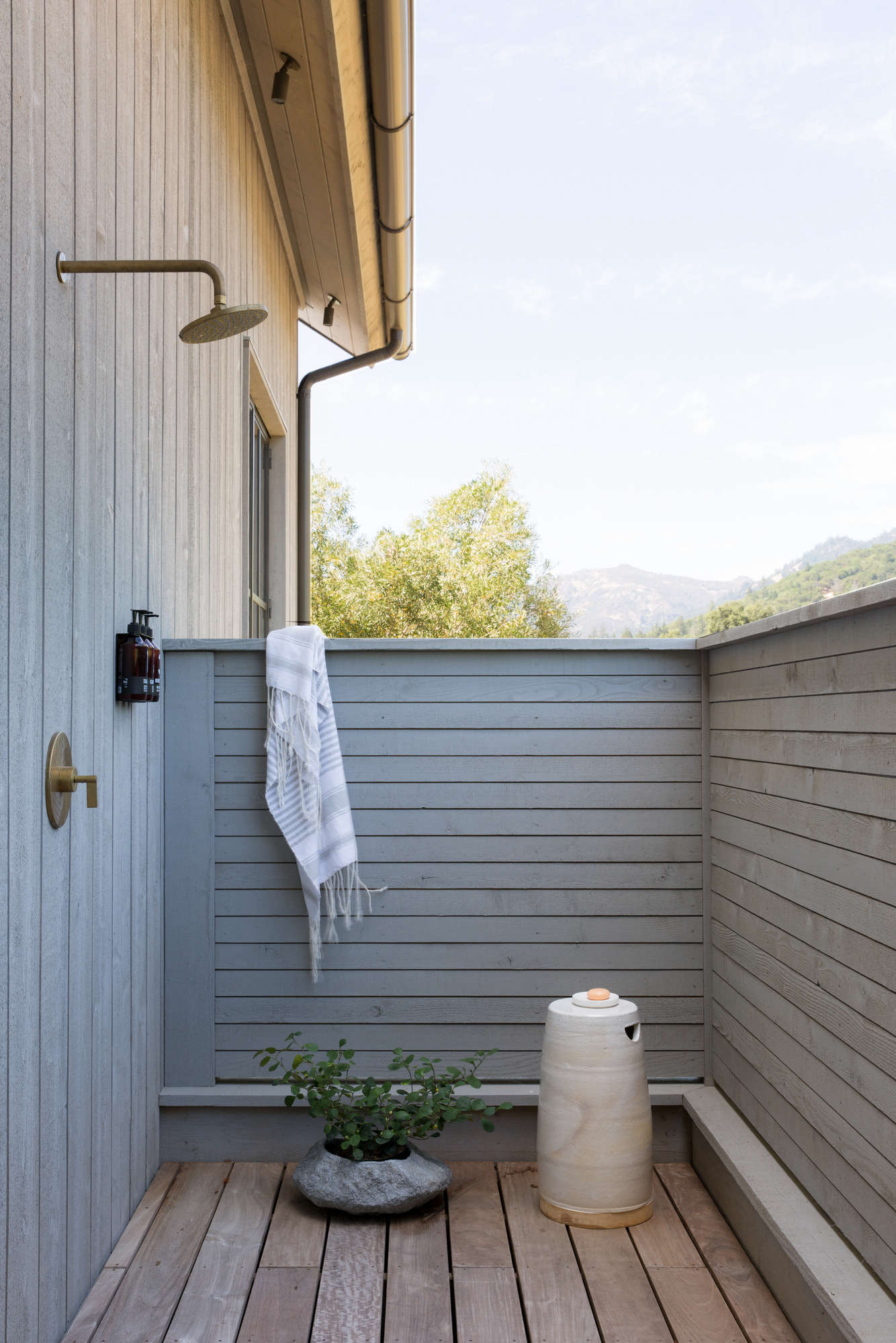 Just off of the master bathroom is a private outdoor shower, with half-walls, so 