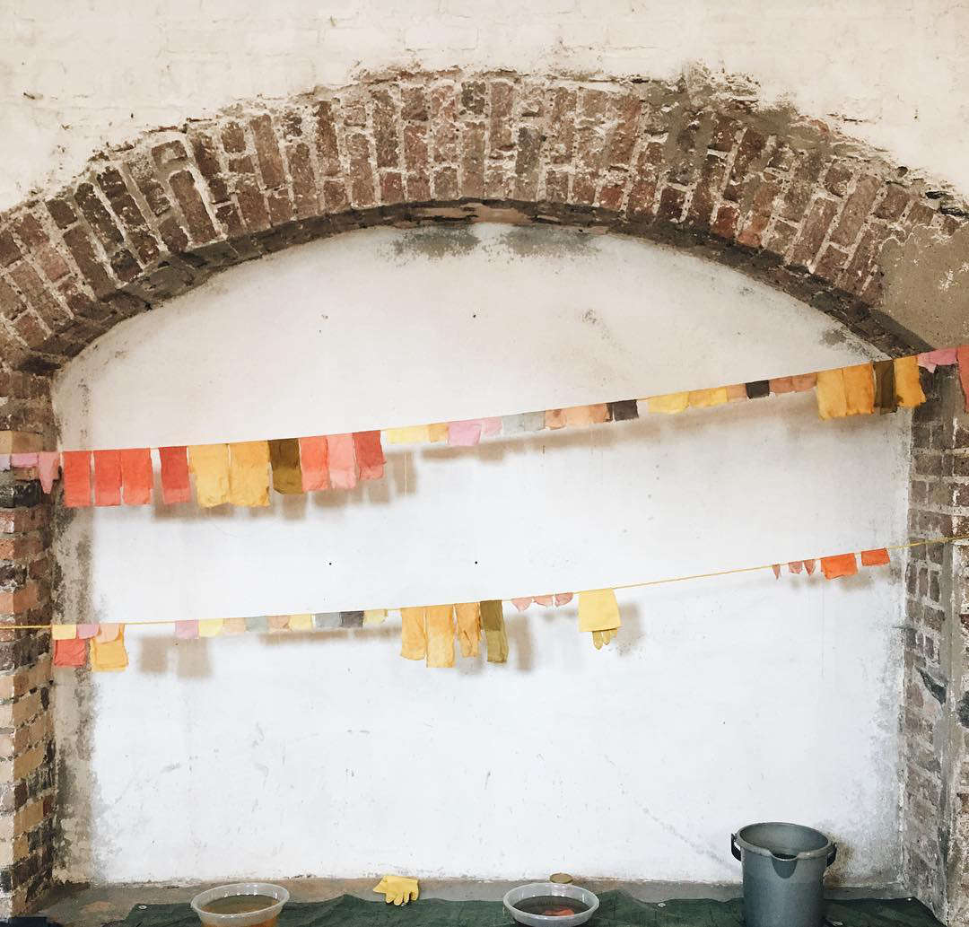 Davey continues to teach her craft to others, often in enchanted settings: shown here are sample colors from a natural dye workshop at The Fumbally Stables in Dublin. Up next: a five-day Cooking and Natural Fabric Dying Workshop in June on the Greek island of Andros led by Davey and three specialists.