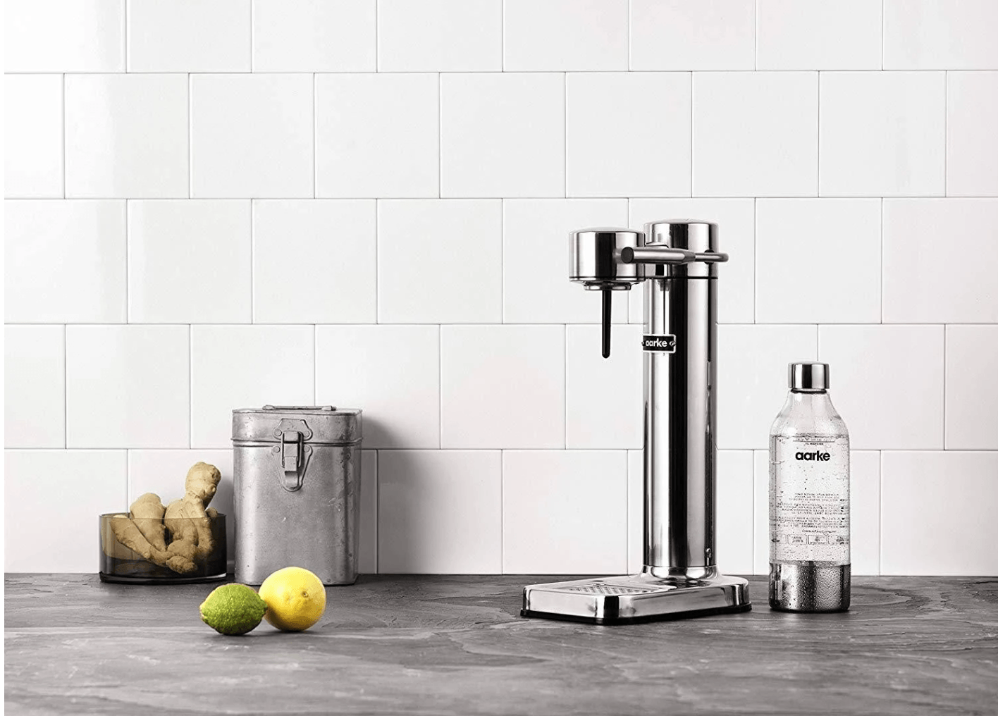 The Arke Premium Carbonator’s stainless-steel housing is available in four finishes: polished stainless steel, polished copper, glossy waffle white, or matte black. It’s $199.95 at Williams-Sonoma.