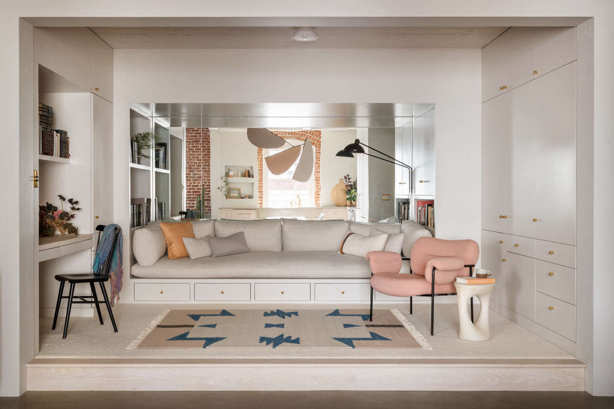 Off of the kitchen is a raised niche; Williams