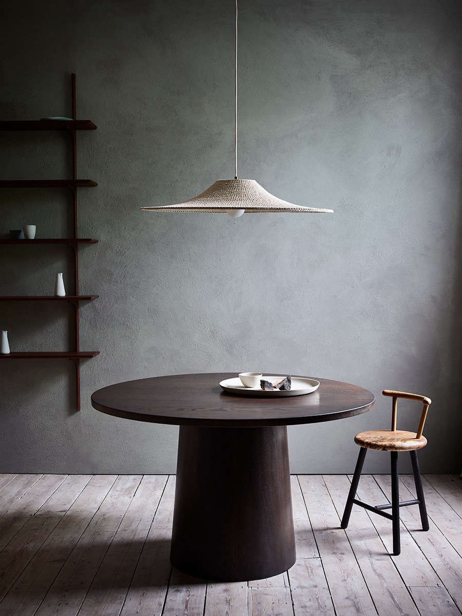 The English oak Note Table (£6,000) was “inspired by the work of traditional coopers; the base of the table is created with individual ‘coopered’ staves, and the finish is fumed, a historic process that enriches and deepens the wood’s natural color.”