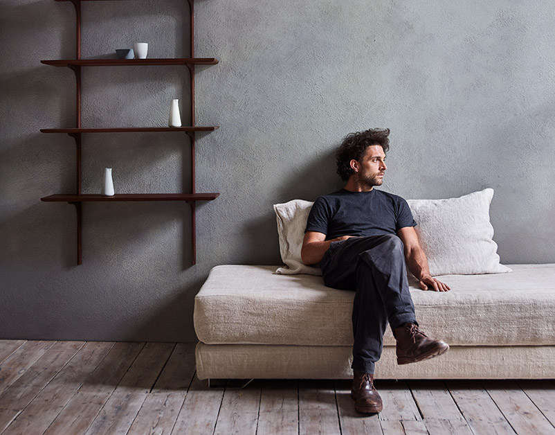 Edward Collinson with his wall-mounted Flight Shelving (go to Edward Collinson for pricing).