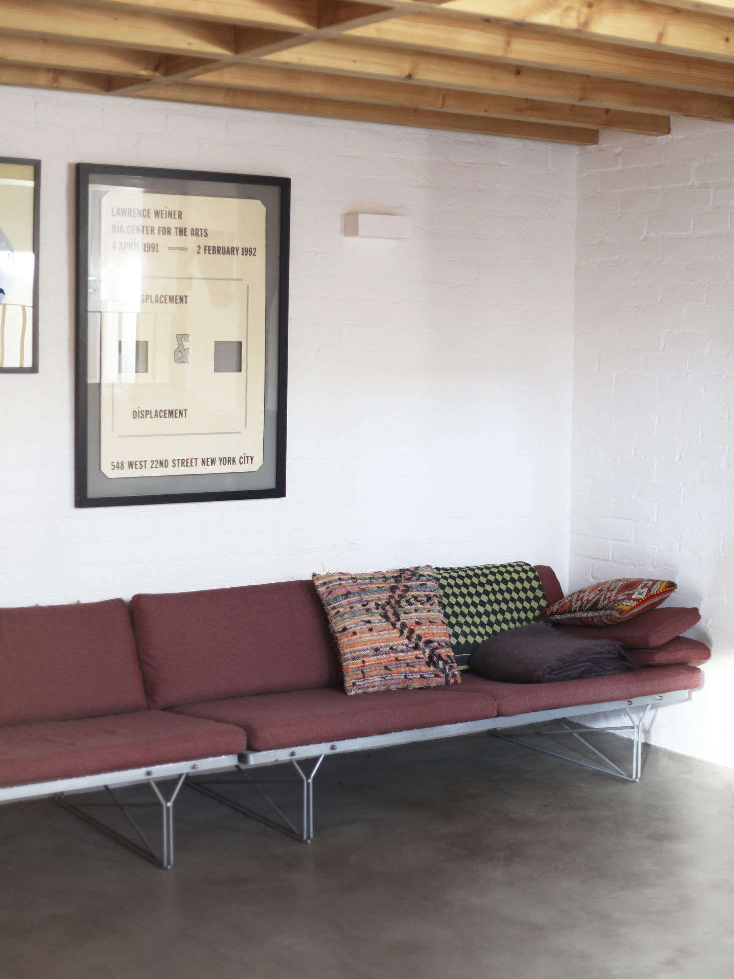 Ikea’s 1986 Moment sofa by Niels Gammelgaard, has a steel frame that was inspired by a visit to a trolley factory. (Long discontinued, the design can be found from vintage dealers.) Sandy reupholstered the cushions in Rivet from Camira, a fabric made from recycled plastic bottles. Photograph by Sandy Suffield.