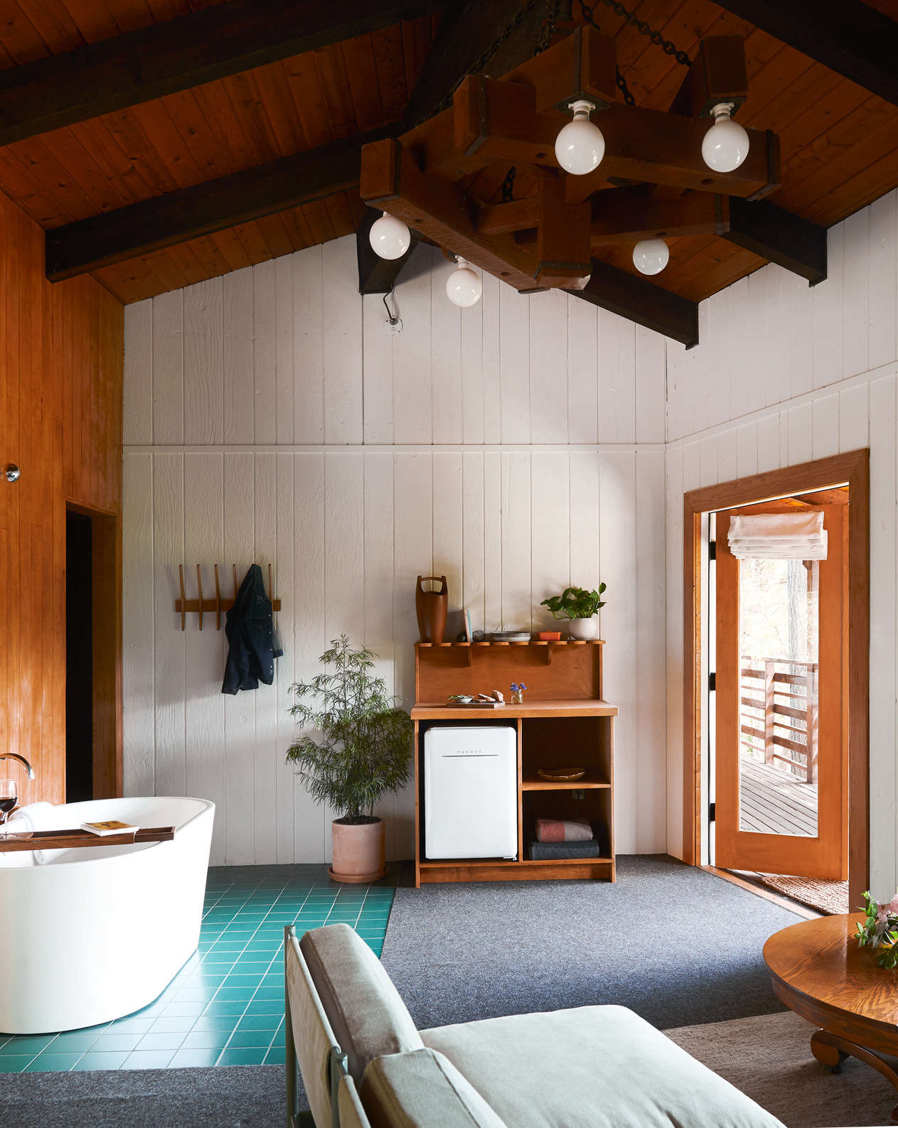 An in-room soaking tub in the Scandi-inspired suite.