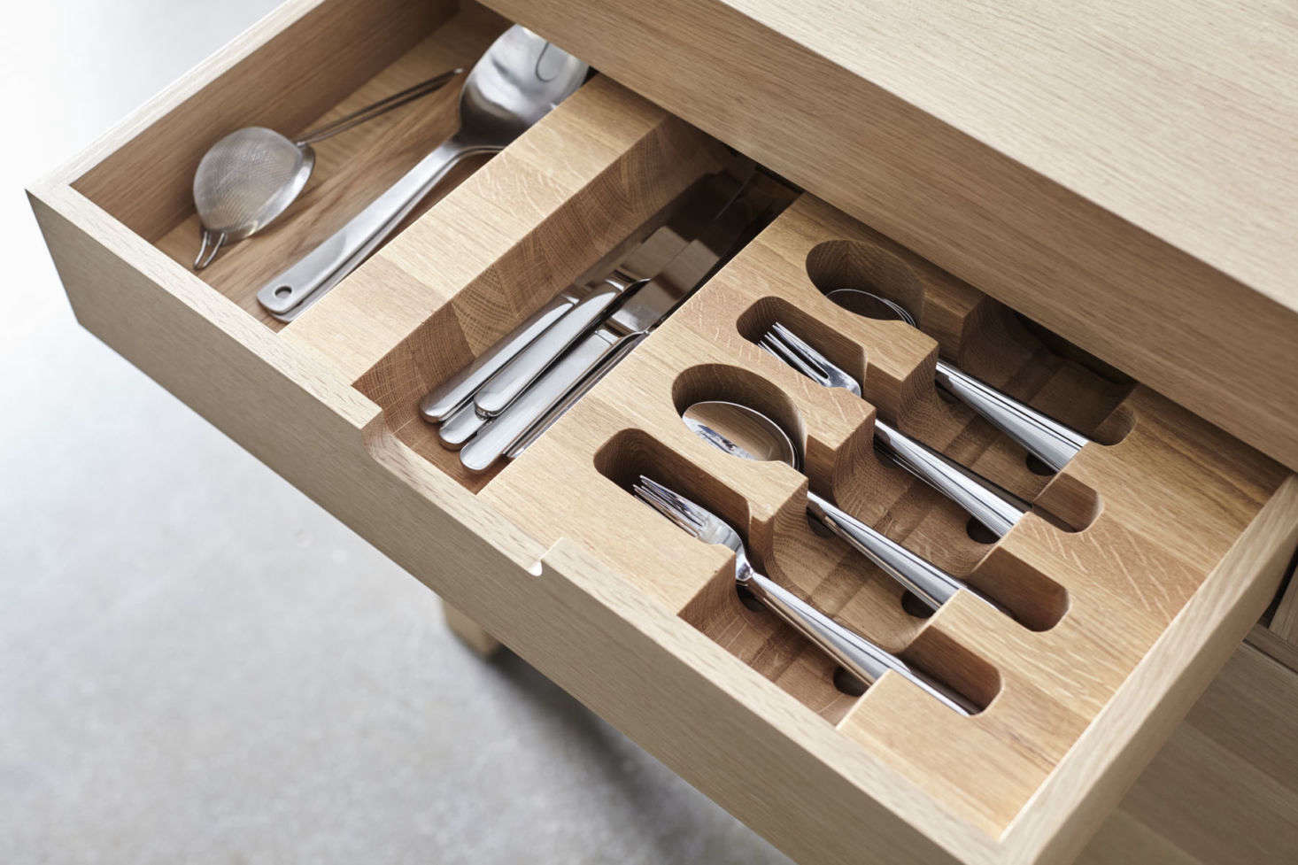 The custom cutlery drawer.